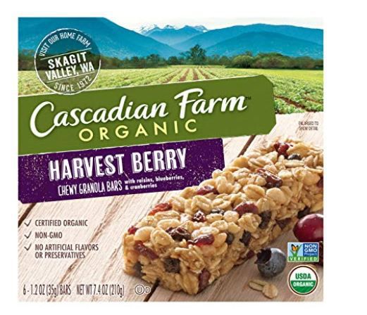 No glyphosate: Cascadian Farm Organic Harvest Berry, granola bar